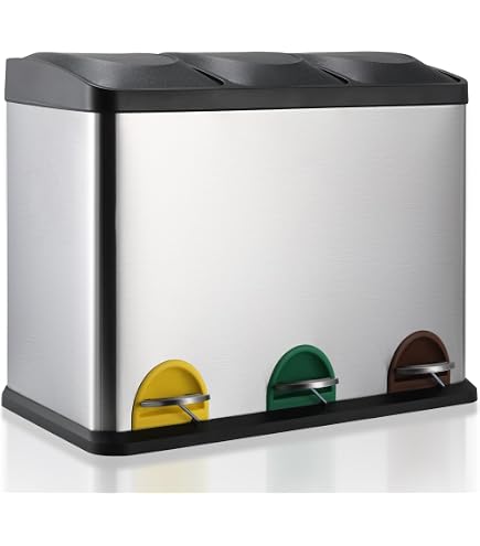 Poubelle à Pédale MAXCRAFT 60L - Acier Revêtu - Couvercle à Fermeture Douce - 2 Compartiments - Couleur Verte