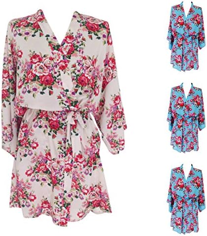 The Bridal Outlet Multiple Sets Cotton Bridal Bridesmaids Robes Dressing Gowns Kimonos Ivory Peach (set of 4, 1 ivory, 3 aqua)