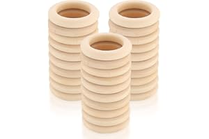 FULUSHOUXI 30 Pcs Natural Wooden Rings, 45mm Unfinished Wood Rings, Wooden Loops Ring Pendant Connectors for DIY Arts and Crafts, Jewellery Making, Home Decor Wood Ring Pendant Connectors