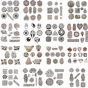 TwoGrams Wooden Block Printing Stamps - Over 200 Mix Designs | Stamps for Scrapbooking, School Supplies for Kids, Henna Tattoo, Fabric, Embroidery, Card Making { Set of 10 Mix Booti }