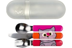 TUM TUM Posate Bambini con Porta Posate, Set Posate da Viaggio Bambini, Senza BPA - Bluebell the Cat