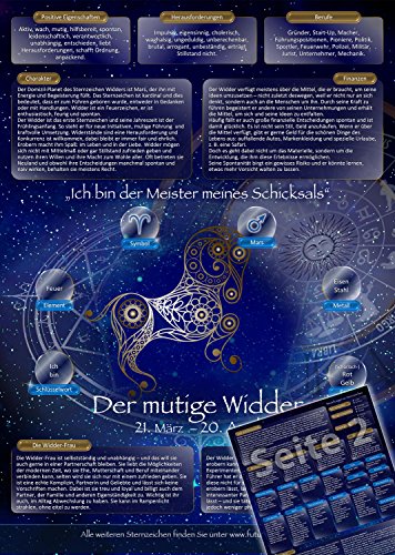 Sternzeichen Widder - Die Horoskop- und Charakter-Karte für Liebe, Partnerschaft, Beruf, Finanzen und Gesundheit: Die psychologische Astrologie der ... und Sterne [DIN A4 - zweiseitig, laminiert]