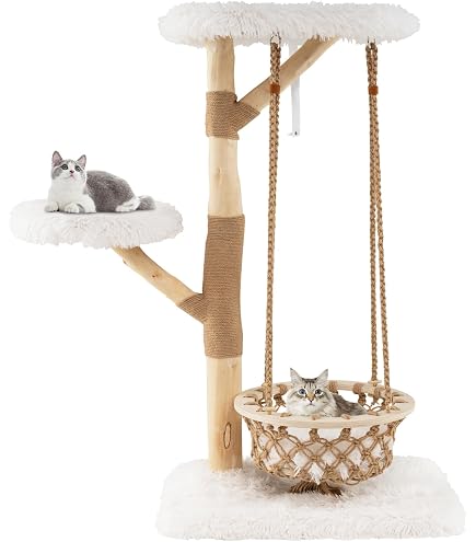 ONE FAST CAT – Riesen-Kratzbaum Mit Sitzplattform, 113 Cm Hoch, Sisal-Austausch & Abnehmbarem Schlafkissen (Walnuss-Farbton)