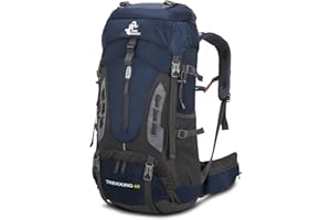 Bseash Sac à dos de randonnée léger et imperméable de 60L avec housse de protection contre la pluie, sac à dos de voyage pour l'escalade, le camping et la randonnée