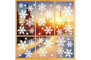 O-Kinee Naklejki świąteczne, 162 szt., białe płatki śniegu, naklejki okienne, płatki śniegu, statyczne naklejki wielokrotnego użytku, na Boże Narodzenie, dekoracje do domu/sklepu