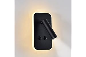 Lampa ścienna uksunvi LED, lampa ścienna do czytania nocnego, 12W lampy do czytania ścienne LED, regulowane reflektory (3W +9W 3000K ciepłe światło) czarne (czarny prostokąt)
