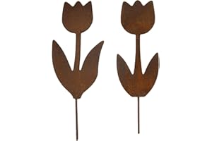 Gfamous 2 pièces Décoration de Jardin rouillée,Piquet de Jardin en Métal Rouillé,Déco Extérieur Rouille Naturelle,pour Décoration de Tronc de Branche d'arbre pour Jardin Patio Parc et Clôture（Tulipe）