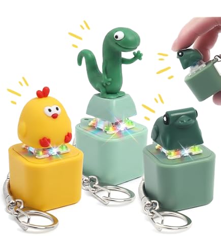 Lot De 3 Porte-clés Fidget Clavier – Grenouille, Canard, Lézard – Lumière LED Et Sons – Rechargeable – Anti-stress