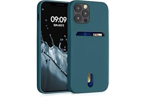 kwmobile Funda Compatible con Apple iPhone 12 / iPhone 12 Pro - Carcasa de Silicona con Tarjetero y Acabado de Goma - petróleo Mate