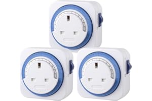 HBN Mechanical Timer Plug Socket, 24 Hour Programmable Energy Saving Compact UK Plug-in Indoor Timer Socket for Lights, Lamp and Home Appliances (13A/3120W, 3 Pack)