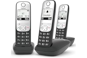 Gigaset A690 Trio - Tres Teléfonos DECT Inalámbrico - Pantalla Gráfica en Blanco y Negro Iluminada - Gran Autonomia, Negro [Versión Española]