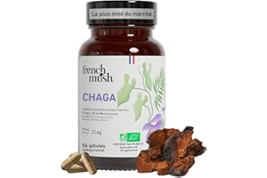 FRENCH MUSH Chaga Bio Gélules 8000 mg - Super Aliment Antioxydant - 56 Gélules Vegan - Chaga Mushroom Complex Riche en Vitamines B, D et K - Champignon Adaptogene -Testé en Laboratoire