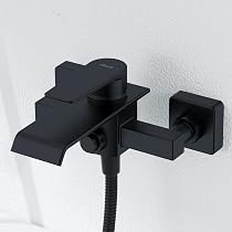 Produktbild von Ulytid Badewannenarmatur Wasserfall Schwarz, Wasserhahn Wannenbatterie Aus Messing, Mischbatterie Wannenarmatur Badezimmer Mit Druckschalter