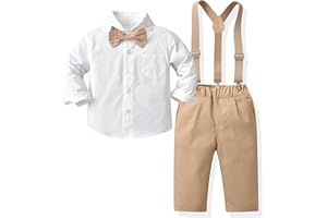 Billion Xin Baby Anzug Junge, 3 Stück Kleinkind Hochzeit Outfits Lange Ärmel Hemden + Hose + Hosenträger + Krawatte