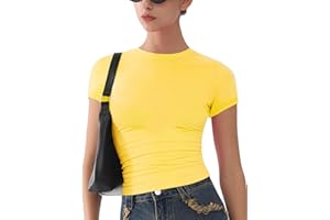 ARCFEETORY Womens Basic Short Sleeve Slim Fit T Shirts Soft Crewneck Crop Y2k Tees Summer Stretchy Cute Tops