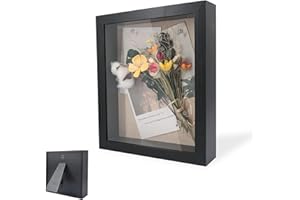 OUTALIZ Cornice portafoto 3D, Cornice Profonda da Riempire 20 x 20 cm, con Lastra Acrilica Trasparente, Cornice per Oggetti 3D Più Profonda di 3 cm, per Oggetti, Fiori, Regalo di Nozze, Nero