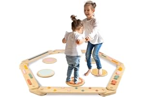 LOL-FUN Kids Wooden Balance Beam with Stepping Stones, Wooden Balance Board Toys Build Coordination, Agility And Strength, Obstacle Course for Toddler Outdoor