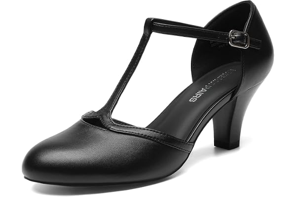 DREAM PAIRS Dampumps liten T-rem klack, eleganta och bekväma retroskor för kväll, bröllop och formella tillfällen