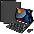 iXTRA Keyboard Case for iPad 10.2" 9th/8th/7th Gen 2021 iPad Pro 10.5" 2019/2017 Air 3rd Gen, Detachable Keyboard Slim Leather Folio Smart Cover with Wireless Bluetooth Mouse Pencil Holder, Black