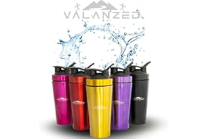 Valanzed Shaker de Acero Inoxidable 900ml. Para Batidos de proteína, Coctelera, Mezcladora. Sistema de mezclado anti-grumos. Sin olores. Fácil lavado (Dorado)