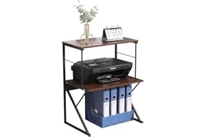 Pantanal 2 Layer Microwave Oven Shelf with Drawer Countertop Kitchen Spice Racks Unit Storage Rack Freestanding, Home Office Desktop Printer Stand Wood Tabletop Metal Frame (3 Layer/Dark Walnut)