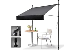 HOMEDEMO Klemmmarkise Markise Balkon (150 cm x 125 cm) Anthrazit mit Handkurbel, Balkonmarkise ohne Bohren, Sonnenschutz und wasserdicht, UV-beständig und höhenverstellbar