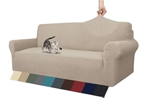 MAXIJIN Fodere per divani più recenti per 3 posti, fodera per divano jacquard elasticizzata per cani Fodere per mobili in 1 pezzo elastiche per animali domestici (3 posto, Jacquard Cachi)