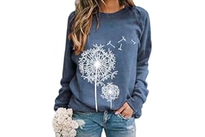 heekpek Camiseta Manga Larga Mujer Sudadera Mujer Impresión de Diente de León Cuello Redondo Casual Camisa Top Blusas Pullover Hoodie para Primavera Otoño y Invierno