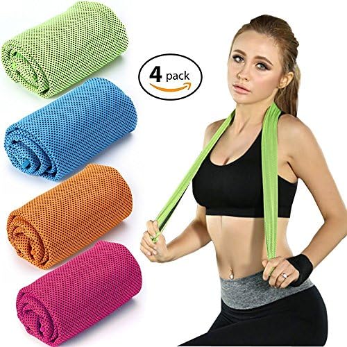 WaterLuu Evaporative Cooling Towel ,Quick Cooling Towel 40"x12" Snap Cooling Towel for Sports, Workout, Fitness, Gym, Yoga, Pilates, Travel, Camping &amp; More (4 Pack)