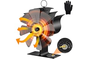 Wowlela Ventilateur Poele à Bois, 8 Pales Ventilateur Cheminée avec Thermomètre Double,Alimenté à La Chaleur Ventilateur Cheminée Opération Silencieux, pour poêle à Bois/Brûleur à Bois/Bûches/Cheminée