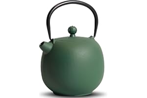 GUANGHEIRON Petite théière en fonte ronde de 600 ml - Sans danger pour la cuisinière - Avec infuseur - Style japonais classique minimaliste - Revêtement intérieur émaillé pour le café - 600 ml - Vert