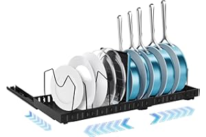 Wusboo Porta Coperchi Pentole, Porta Coperchi Pentole Salvaspazio Estraibile con 12 Separé Regolabili, Organizer Pentole e Padelle, Organizer Coperchi Pentole per Riporre Utensili da Cucina