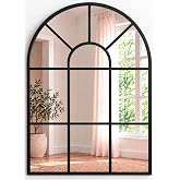 Marctani Window Mirror 70 x 50 cm, Black, Arched Wall Mirror with Aluminium Frame Industrial Style, Arched Decorative Mirror