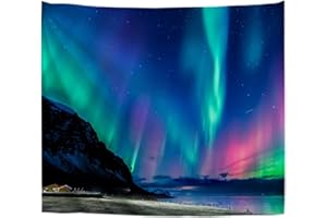 A.Monamour Arazzo da Parete Grande Aurora Colorata Dell'Aurora Boreale In Islanda Telo Arazzi Tappezzeria Decorazione da Parete per Soggiorno Camera da Letto Dormitorio 153x203cm