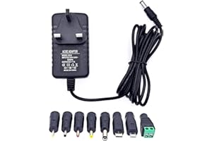 JZK 5V 1A DC Power Supply Adapter, AC 100-240V to DC 5 Volt 1 Amp 1000mA Power Adapter Converter Transformer with 8 Connector DC Plug for 5V LED strip lights, Router, Audio/Video