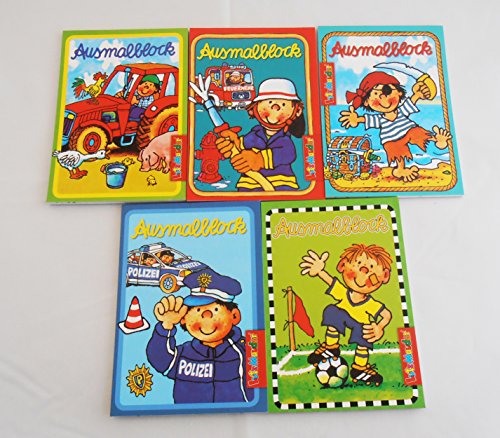 8x Ausmalblöckchen Lutz Mauder + 8x je 6 Partynelly Buntstifte | Jungen + Mädchen gemischt | Prinzessin | Feuerwehr | Pferd | Einhorn | Pirat | Tiere | Fussball | Polizei - 3