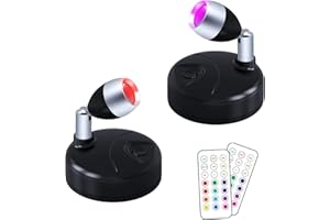 Helcona Wireless LED Spotlight w/ Remote Control, RGB Battery Spot Lights Indoor Art Lights Color Changing Mini Picture Light Dimmer Puck Lights Timer Wall LightHallway Cupboards 2 Pack, Black (DR-1)
