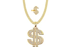 Weenkeey 2 pezzi collana con segno di dollaro aperto, collana in oro con ciondolo a forma di dollaro anni '70, '80, '90, Hip Hop, per uomo e donna