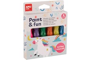APLI Kids 19912 - Temperas en tubo con pincel, Pinceles con pintura acabado purpurina, 6 pinceles de 13ml, juego de pintura lavable para niños
