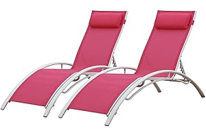 Happy Garden Juego de 2 tumbonas de textileno Galapagos en textileno Fucsia/Blanco. Tumbona Exterior multiposición.