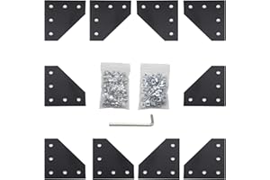 VICHSAMWY 10-Stück L-förmige Eckhalterungs-Verbindungsplatte mit 50-Stück M5-T-Muttern + 50-Stück M5-Schrauben + 1-Stück Schraubenschlüssel für Standard-Aluminium-Extrusionsprofil mit 6 mm Schlitz 2020