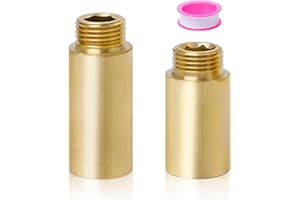 Sixfolo 2 Pièces Rallonges de Robinet 1/2" x 40 mm,50 mm Rallonge de Filetée en Laiton Rallonge de Raccordement 1/2" pour Eau Potable et Installation de Chauffage