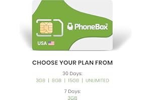 PhoneBox USA Prepaid SIM Card | Choose 3GB, 8GB, 15GB or Unlimited for 30 Days or 3GB for 7 Days | No Contracts! 5G Data, Affordable Phone Plans! Talk, Text, Data! No overage fees!