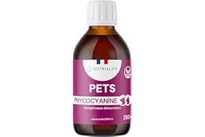 Nutrialife Spiruline Bleue Phycocyanine Liquide pour Chiens et Chats Pure 5000 MG/l - Énergie et Résistance - Complément Alilmentaire Animaux Antioxydant - Culture Française 250ml