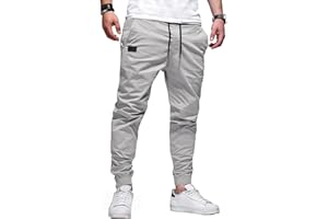 PADOLA Pantalon Cargo Homme Coton Pantalons de Travail Taille Elastique Chino Pantalon avec Multipoches Slim Fit Jogging Pantacourt Cordon de Serrage Uni Pantalons