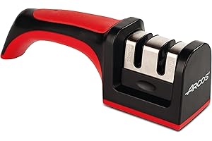 ARCOS Aiguiseur Professionnel avec Poignée Ergonomique pour Couteaux. Rouleaux en Céramique et Carbone. Rouge/Noir