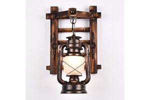 FUMIMID Rétro Solide Lampe Murale En Bois Verre Métal Éclairage Mural Vintage Industrielle Lampe Murale Intérieure E27 Rustique Antique Mur Bougie Lampes Salon Loft Bar Café Restaurant Chambre,B