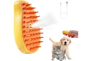 XWN Spazzola A Vapore Per Gatti E Cani, Spazzola a Vapore 3 in 1 Per Gatti, Domestici Spazzola Autopulente Massaggio e Rimozione Dei Peli Eliminare i Peli Volanti Per Cane e Gatto (Giallo)