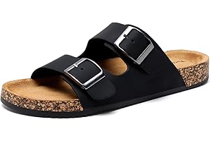 Torotto Pantoletten Herren Hausschuhe Schlappen Latschen Sandalen Fußgewölbeunterstützung Verstellbarer Slipper Flache Pantoffel Schnallenriemen Kork-Fußbett