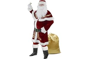 Ahititi Disfraz de Papá Noel para Hombres, Conjunto de 12 PCS de Navidad para Adultos Traje de Santa Claus de Terciopelo Lujoso Rojo M